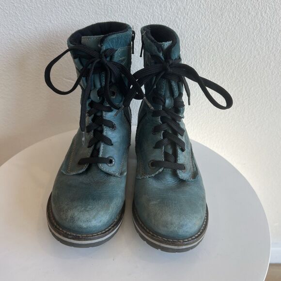 Dromedaris Kara Combat Boots Lace Up Teal Distressed Leather 37  Women's 7 - Picture 3 of 7